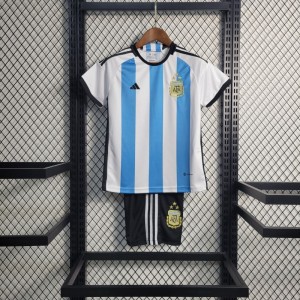 3-Stars 2023 Kids Argentina Home Jersey Size 16-28