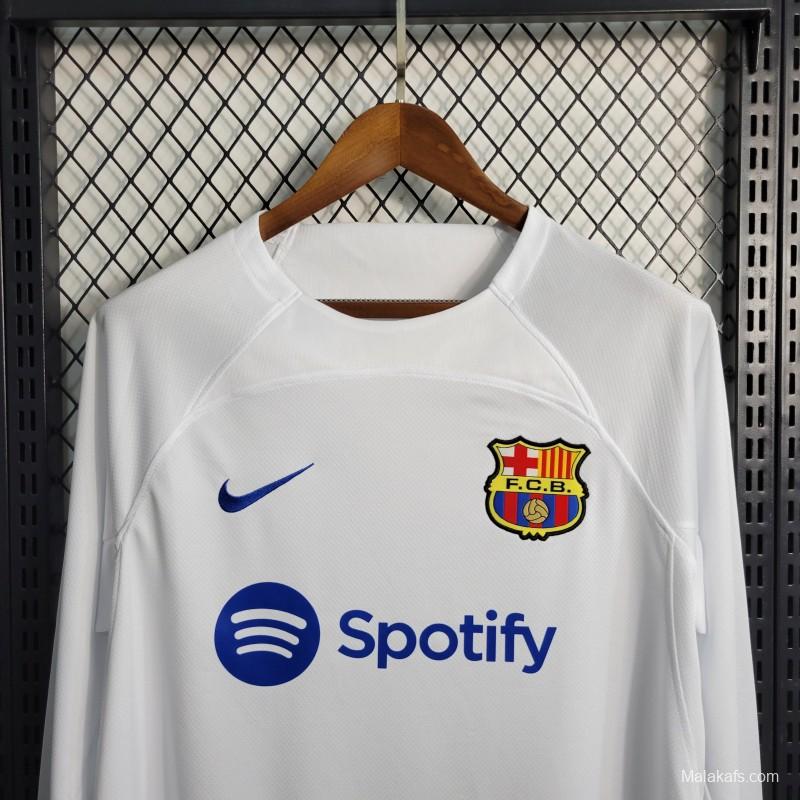 23-24 Barcelona White Away Long Sleeve Jersey