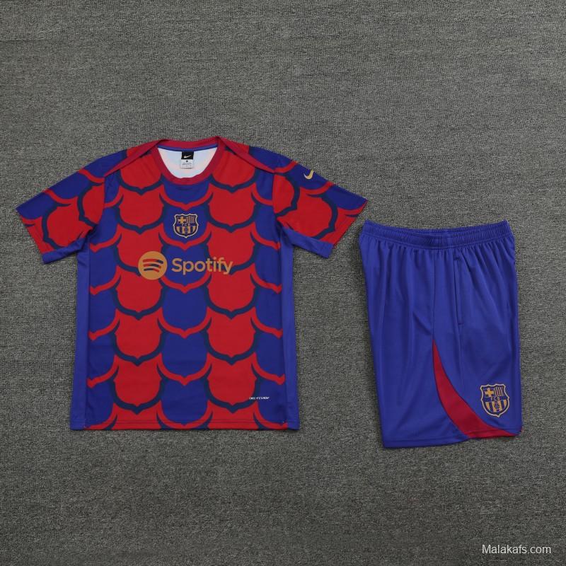 23/24 Barcelona Academy Pro Pre-Match Blue Cotton Short Sleeve Jersey+Shorts