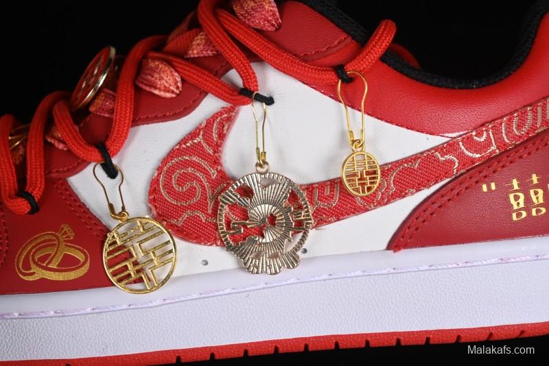 Nike Court Borough Chinese Traditional Style - Happy Marriage Custom Low-Top Skateboarding Shoes Non-Slip and Wear-Resistant - BQ5448-007