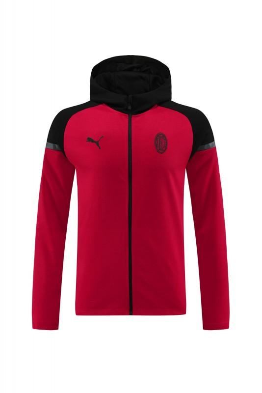 24/25 AC Milan Red/Black Hoodie Full Zipper Jacket +Long Pants