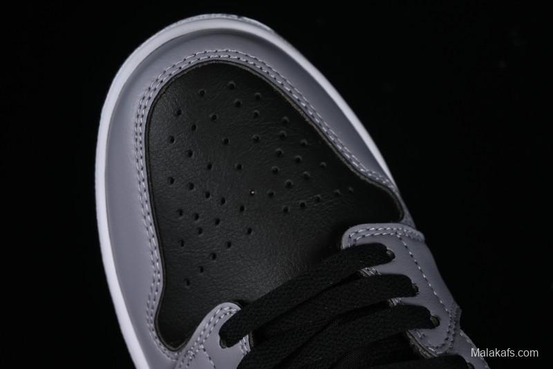 Nike Air Jordan 1 Low AJ1 Basketball Shoes in Grey Black with Red Swoosh - FZ4183-002