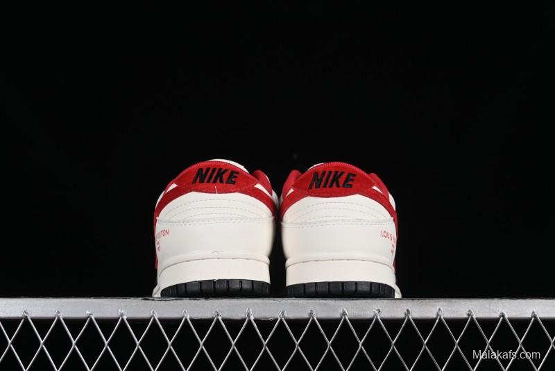 Nike SB Dunk Low LV Collaboration - Beige Black Red Glow in the Dark Anniversary High-End Custom Low-Top Casual Skate Shoes - JH8035-931