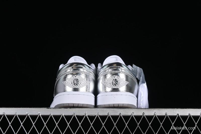 Nike Air Jordan 1 Low "Metallic Silver" Casual Sneakers with Metallic Accents - FN5030-001