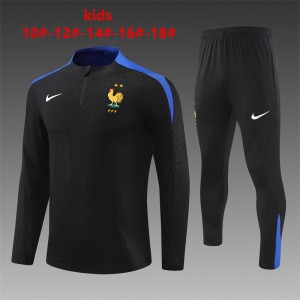 Player Version 2024 Kids France Black Half Zipper Jacket+Long Pants