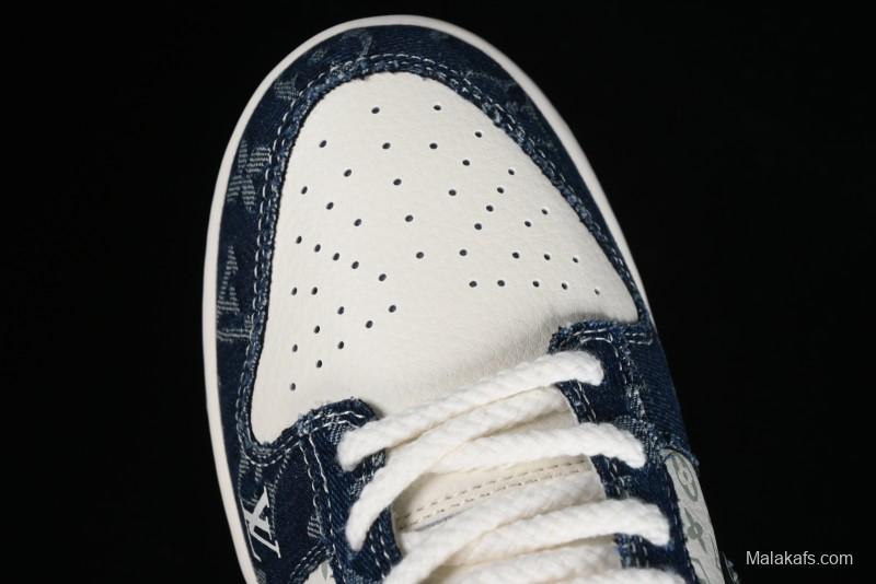 Nike SB Dunk Low LV Collaboration - Blue Denim Print Anniversary High-End Custom Low-Top Casual Skate Shoes - SJ2068-257