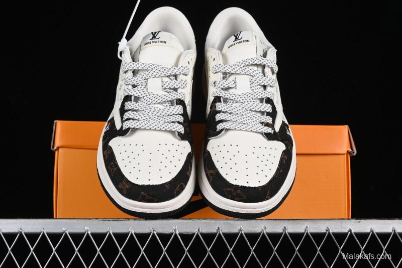 Nike Travis Scott x Fragment Design x Air Jordan 1 Low OG SP AJ1 LV Classic Black Gold Low-top Casual Sneakers - SJ2068-103