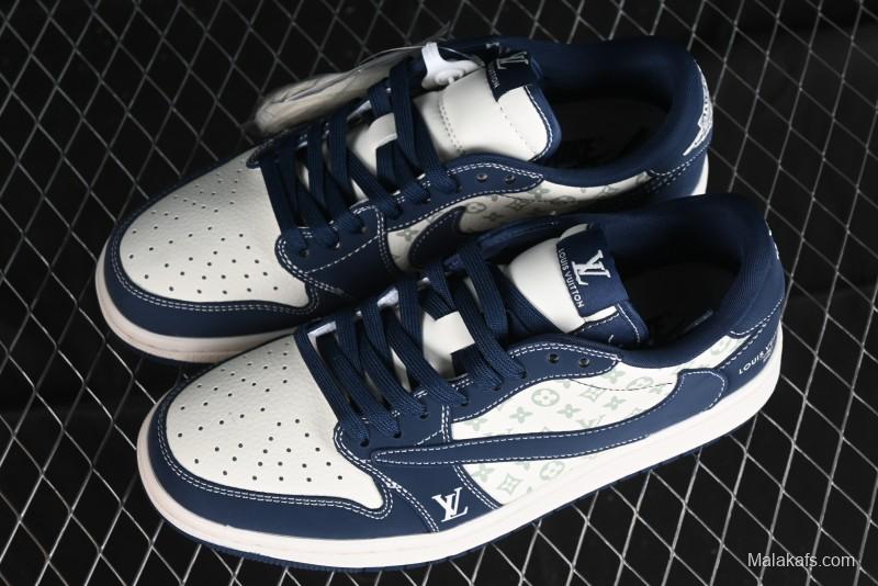 Nike Travis Scott x Fragment Design x Air Jordan 1 Low OG SP AJ1 LV Collaboration Deep Blue Low-top Casual Sneakers - LX1988-103