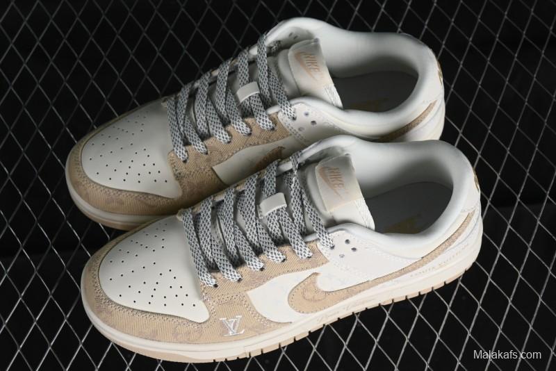 Nike SB Dunk Low LV Collaboration - Khaki Denim Anniversary High-End Custom Low-Top Casual Skate Shoes - XP3802-337