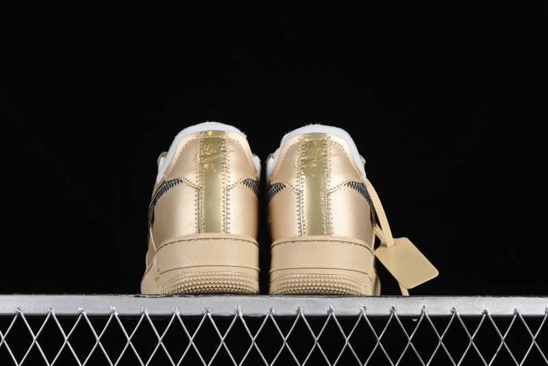 Off-White x Nike Air Force 1 '07 Low "Metal Gold" Casual Sneakers - DX1419-900