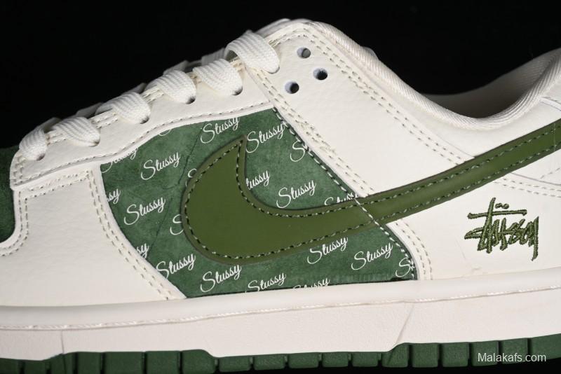 Nike SB Dunk Low Stussy Collaboration - Green Floral Anniversary Custom Low-Top Casual Skate Shoes - CF3688-008