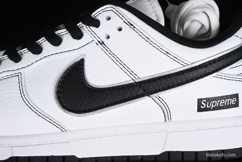 Nike Supreme x Nike SB Dunk Low Collaboration - Classic White Black Anniversary High-End Custom Low-Top Casual Skate Shoes - DY1503-100