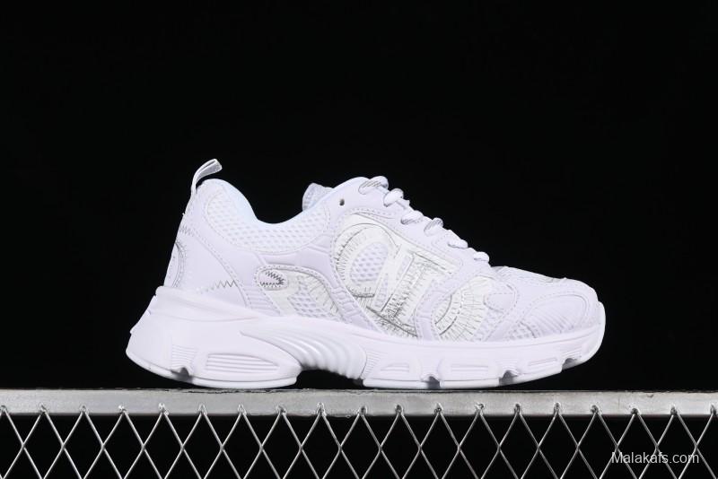 Dior Chrono Round Toe Lace-Up Lifestyle Casual Running Shoes - 10W WHITE