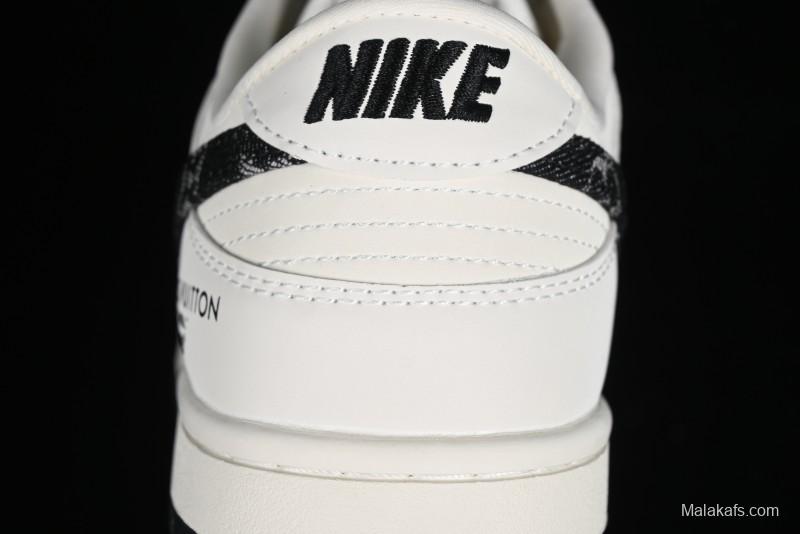 Nike SB Dunk Low LV Collaboration - Beige Black Denim Anniversary High-End Custom Low-Top Casual Skate Shoes - JH8310-946