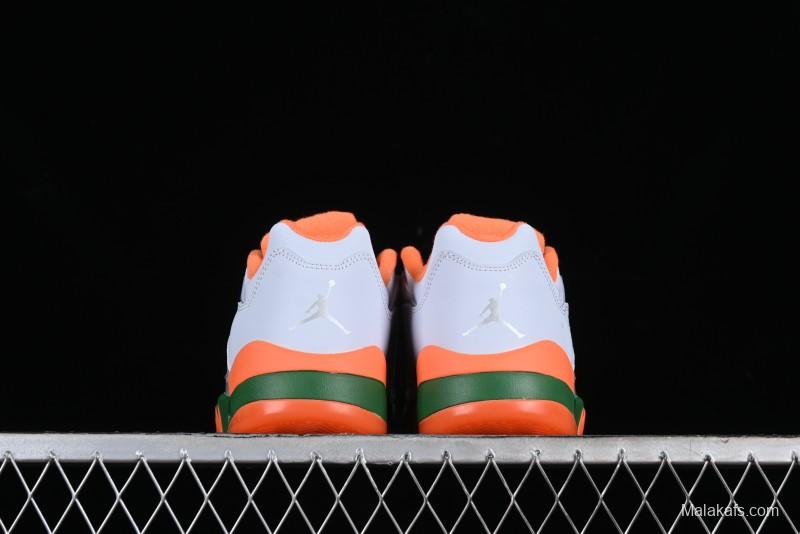Nike Air Jordan 5 Retro Low AJ5 Sneakers in Football Grey with Vivid Orange and Pine Green Accents - FQ1293-018