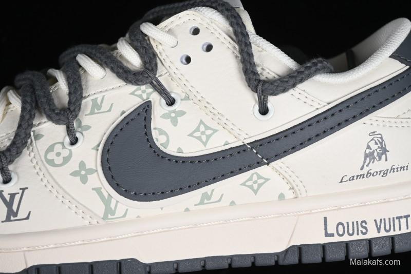Nike SB Dunk Low LV Collaboration - Straps Lamborghini Off White Dark Grey Swoosh Anniversary High-End Custom Low-Top Casual Sneakers - SJ2068-262