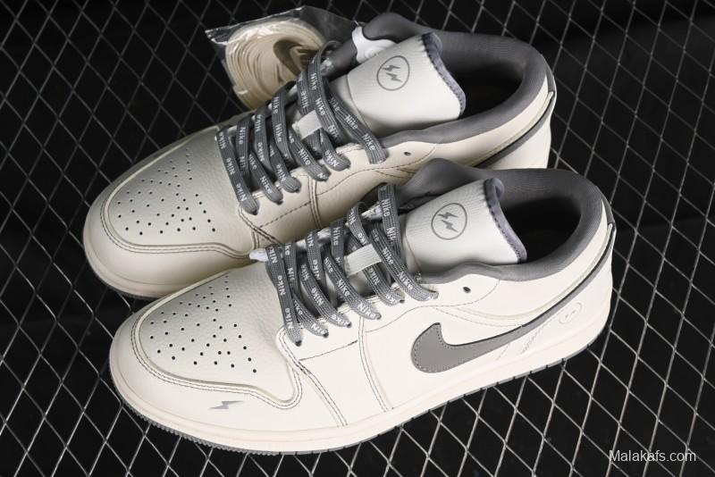 Nike Air Jordan 1 Low AJ1 Lightning Collaboration - Off White Grey Anniversary Custom Edition Low-Top Casual Sneakers - CF3688-020