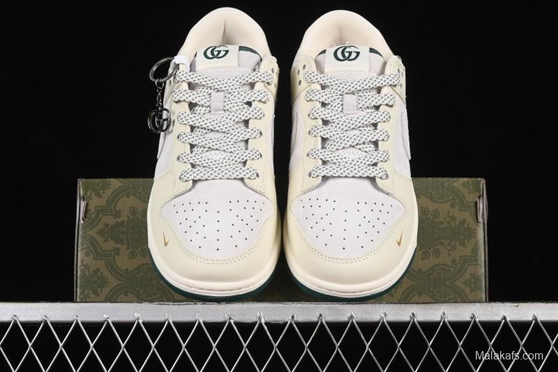 Nike SB Dunk Low Gucci Collaboration - Beige with Yellow Swoosh Anniversary High-End Custom Low-Top Casual Sneakers - DQ1098-390
