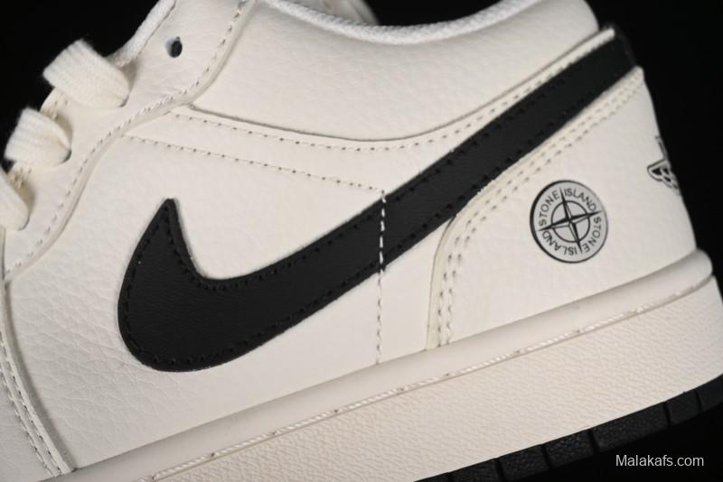 Nike Air Jordan 1 Low AJ1 Stone Island Collaboration - Off White Black Retro Low-Top Basketball Shoes - LJ6688-003