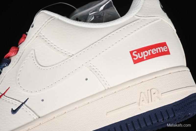 Nike Air Force 1 '07 Low Supreme Collaboration - Beige Red Blue Double Swoosh Casual Sneakers - XZ6188-008
