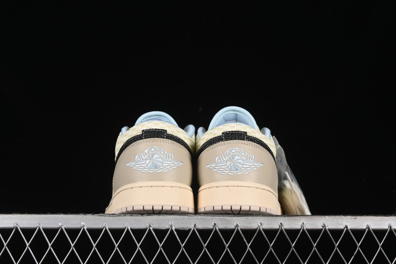 Nike Air Jordan 1 Low Retro Basketball Shoes in Soft Beige with Black Logo Accent - HQ3440-101