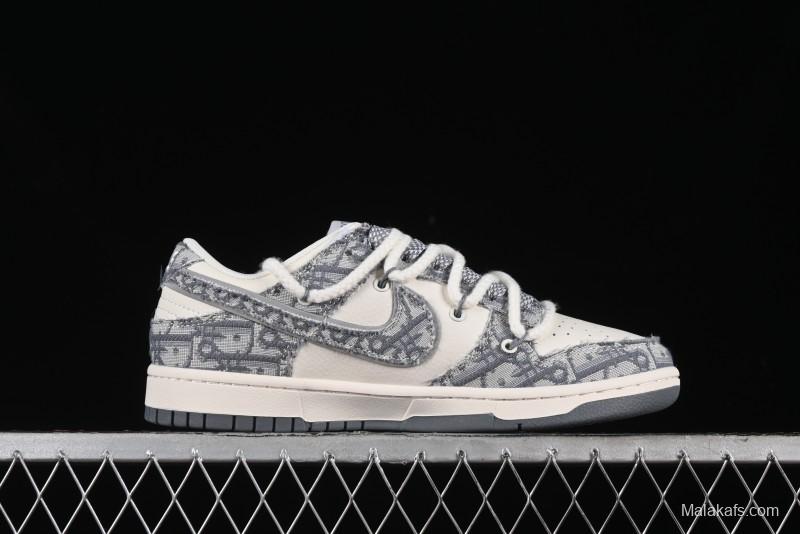 Nike SB Dunk Low Dior Collaboration - Strap Woven Grey Check Anniversary High-End Custom Low-Top Casual Sneakers - SJ2068-285