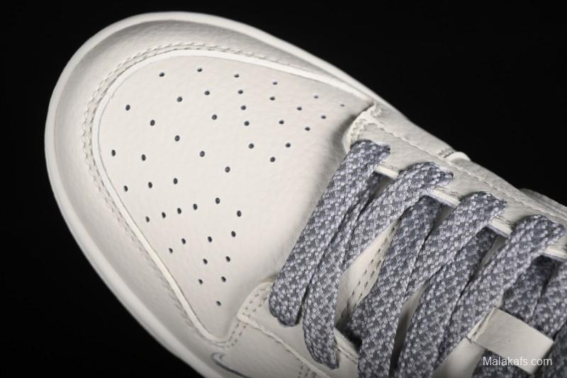 Nike SB Dunk Low Supreme Collaboration - Off White Gray Swoosh Anniversary Custom Low-Top Casual Skate Shoes - DQ1098-392