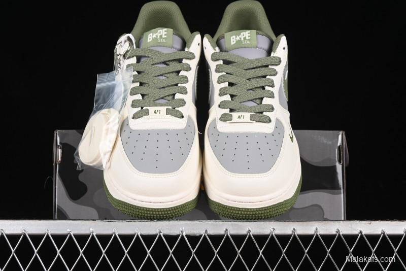 Nike Air Force 1 '07 Low Bape Collaboration - Dark Green Grey Low Top Casual Sneakers BB6566-205