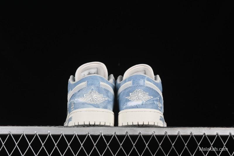 Nike Air Jordan 1 Low MLB Collaboration Retro Blue Denim Custom Basketball Shoes - DC2024-027