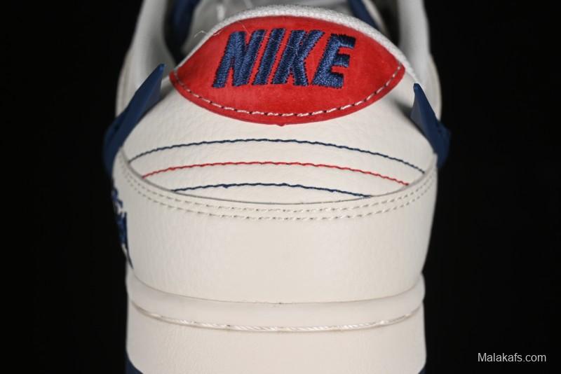 Nike SB Dunk Low Stussy Collaboration - Off White with Big Blue Swoosh Anniversary High-End Custom Low-Top Casual Skate Shoes - XY1688-009