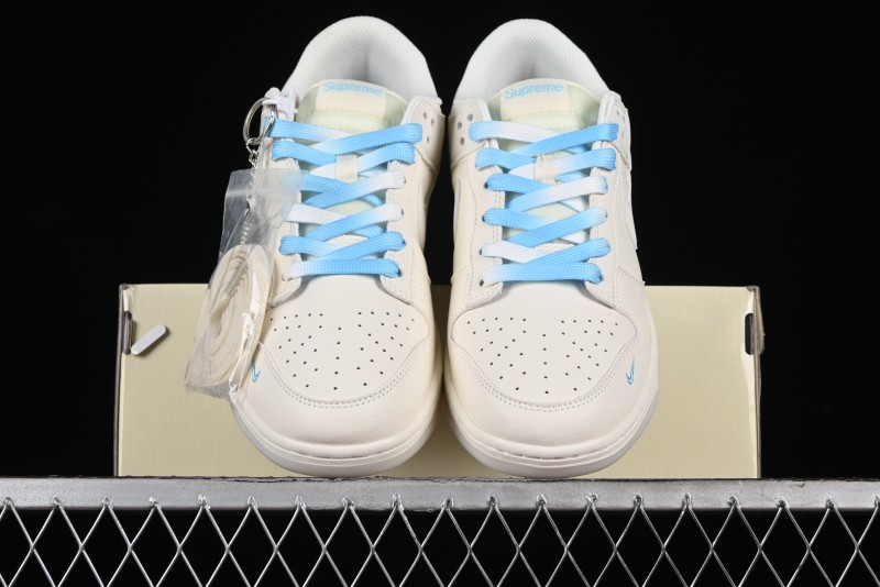Nike SB Dunk Low Supreme Collaboration - Light Blue Double Swoosh Anniversary Customized Low-Top Casual Sneakers - BB8675-108
