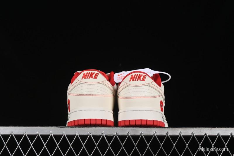 Nike SB Dunk Low Comme des Garcons Collaboration - Off-White Small Red Hook Anniversary High-End Custom Low-Top Casual Skate Shoes - KK1688-100