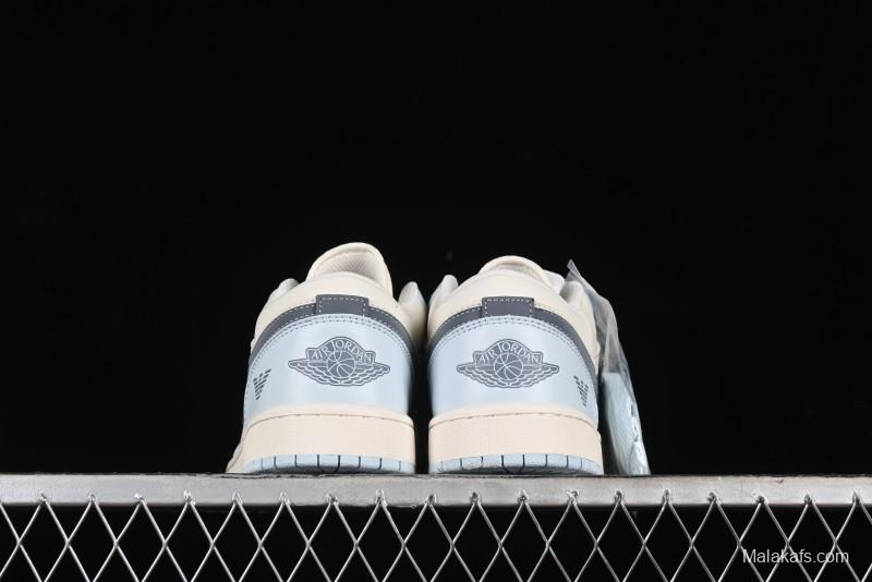 Nike Air Jordan 1 Low Retro Basketball Shoes - Giorgio Armani Collaboration Ice Blue - WG8850-012
