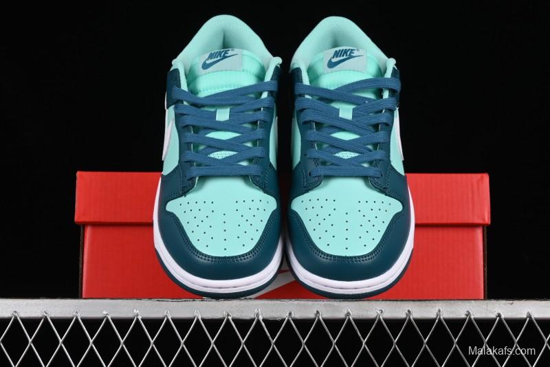 Nike Dunk Low SB Skateboarding Shoes in White and Geode Teal - DD1503-301