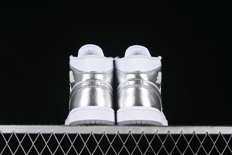 Nike Air Jordan 1 Mid Basketball Shoes Silver White - FN5031-100