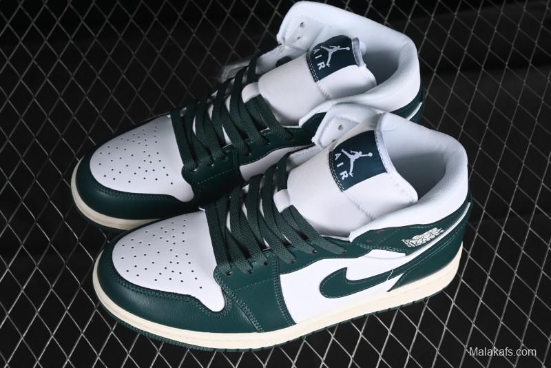 Nike Air Jordan 1 Mid Basketball Shoes in White/Oxidized Green - BQ6472-133