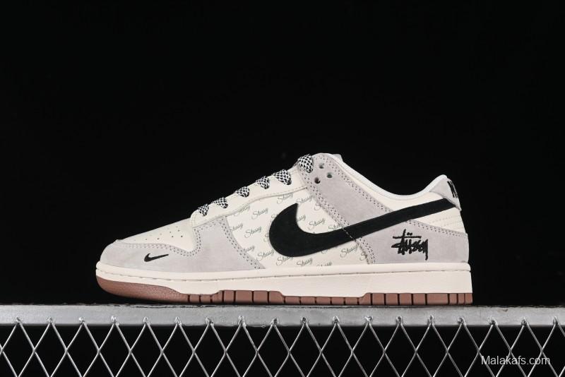 Nike SB Dunk Low Stussy Collaboration - Grey Black Checkerboard Gum Sole Anniversary Custom Low-Top Casual Skate Shoes - CF3688-031