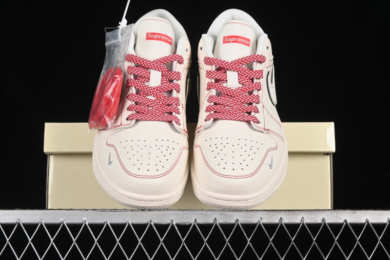 Nike Air Jordan 1 Low AJ1 Supreme Collaboration - Red Rabbit Retro Basketball Shoes - SJ9950-025