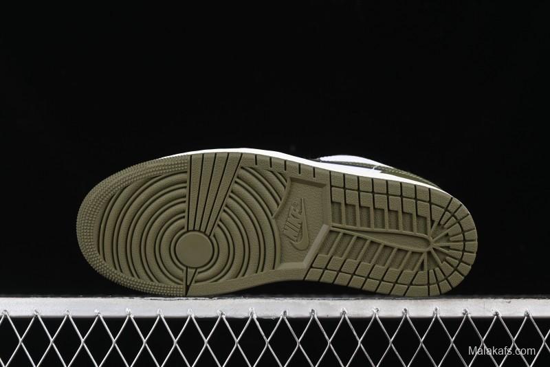 Nike Air Jordan 1 Low "Medium Olive" Casual Sneakers - 553558-092