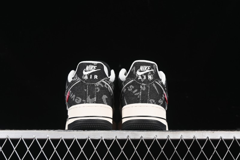 Nike Air Force 1 '07 Low Levi's Collaboration Double Swoosh Beige Black Casual Sneakers - SJ6698-001
