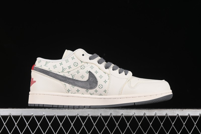 Nike Air Jordan 1 Low LV Collaboration Print Off-White Retro Basketball Shoes - WG8850-010
