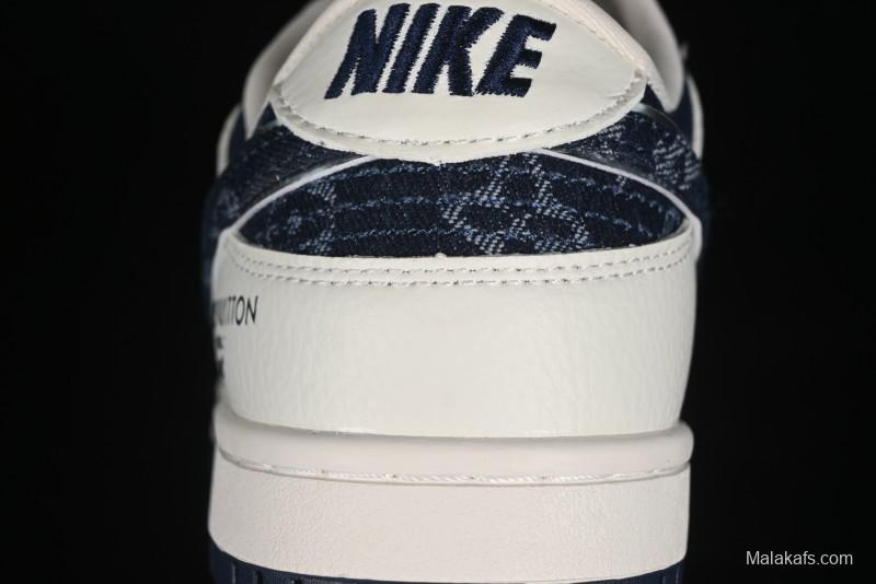 Nike SB Dunk Low LV Collaboration - Denim Print Swoosh Anniversary High-End Custom Low-Top Casual Skate Shoes - XB3802-360