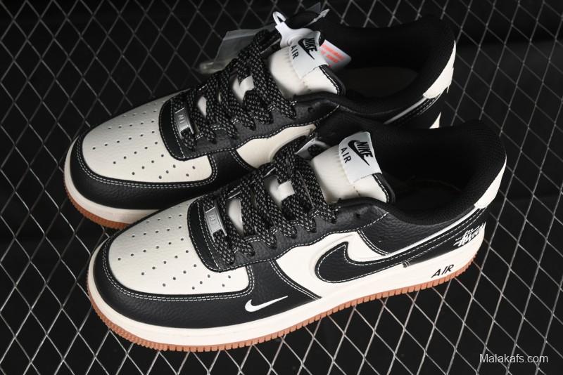 Nike Air Force 1 '07 Low Stussy Collaboration - Black Gum Marked Swoosh Low-Top Casual Sneakers - XZ9688-001