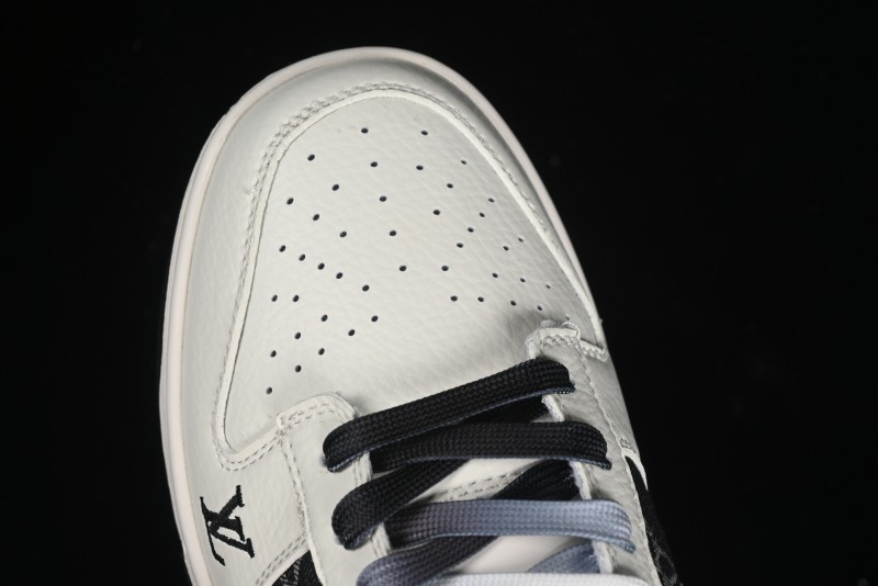 Nike SB Dunk Low LV Collaboration - Beige Black Printed Denim Anniversary High-End Custom Low-Top Casual Skate Shoes - XB3802-357
