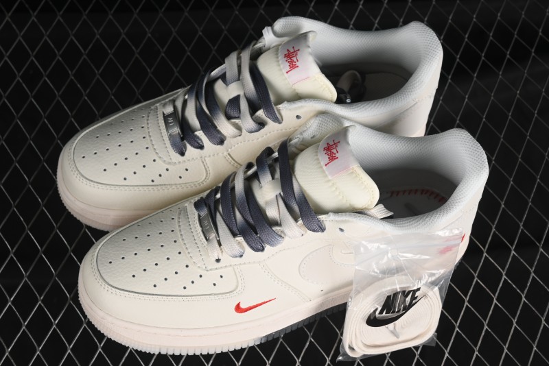 Nike Air Force 1 '07 Low Stussy Collaboration - White Grey Two-Tone Low-Top Casual Sneakers - XZ6188-015