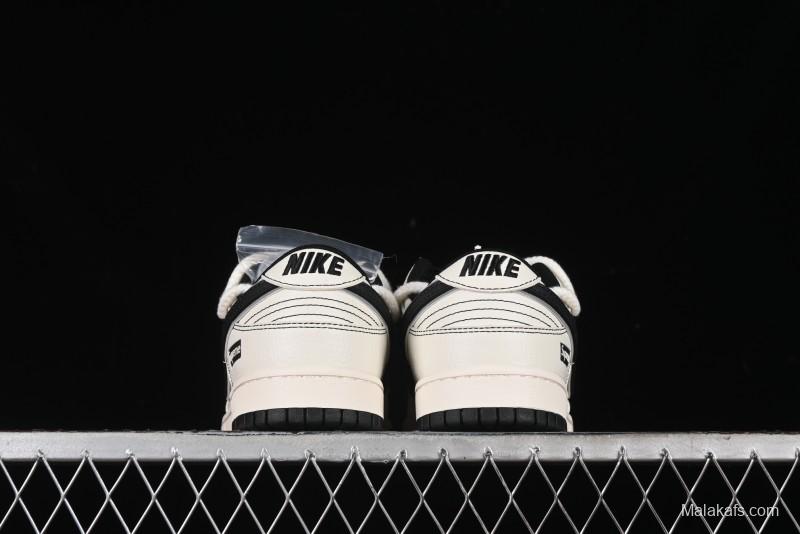 Nike SB Dunk Low Supreme Collaboration - Beige Black Mini Swoosh Anniversary Customized Low-Top Casual Skate Shoes - XX2025-566