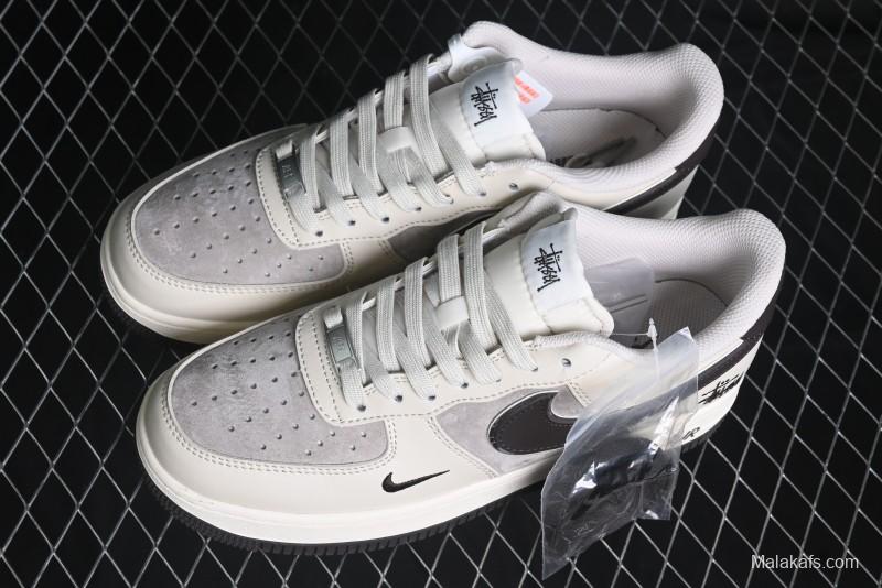 Nike Air Force 1 '07 Low Stussy Collaboration - White Black Sole Low-Top Casual Sneakers - XZ6188-279