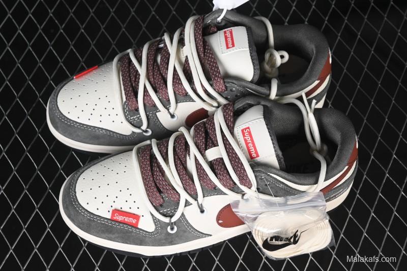 Nike SB Dunk Low Supreme Collaboration - Grey White Red Anniversary Customized Low-Top Casual Sneakers - XS1186-102