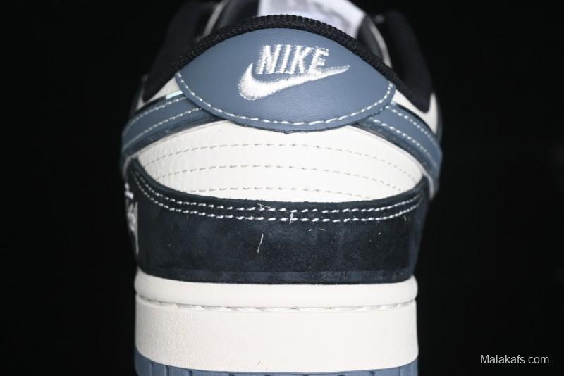 Nike SB Dunk Low Stussy Collaboration - Black White Print Anniversary Custom Low-Top Casual Sneakers - XX3168-212