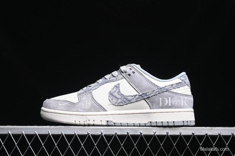 Nike SB Dunk Low Dior Stone Island Triple Collaboration Woven Grey Hook Anniversary High-End Custom Low-Top Casual Sneakers - DM6868-006